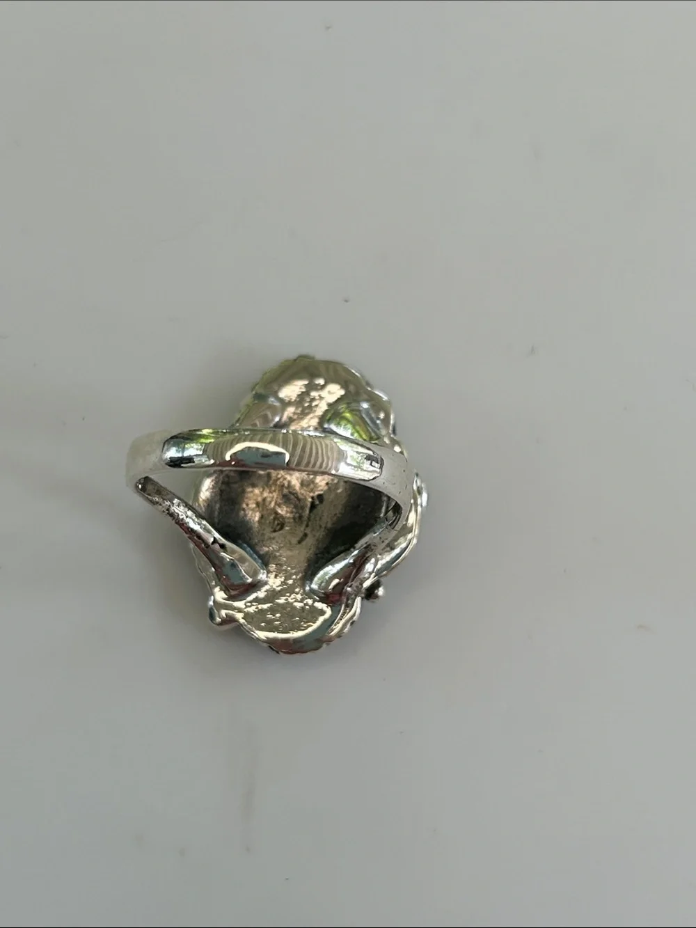 Sterling Silver Abalone Shell Statement Ring Leaf Motif Size 7.5